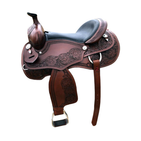 Western Pleasure Trail Hand Tooled Leather Horse Saddle with Tack Set
