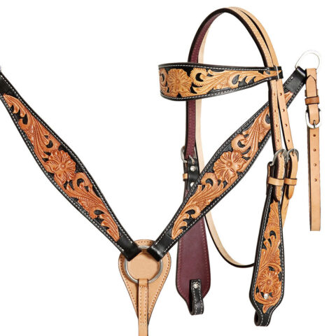 Western Saddle Horse Headstall Breast Collar Reins Tack Set