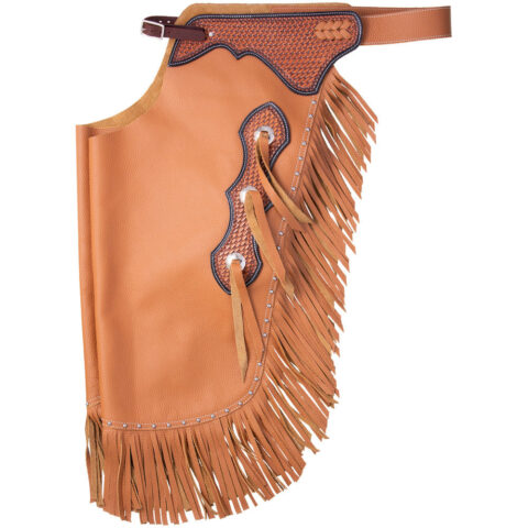 Western Leather Chinks Chaps with Tooled Yoke for Men Women Kids