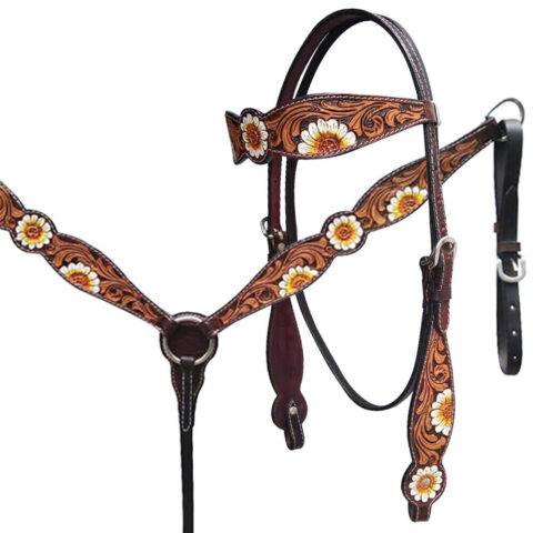 Western Saddle Horse Headstall Breast Collar Reins Tack Set