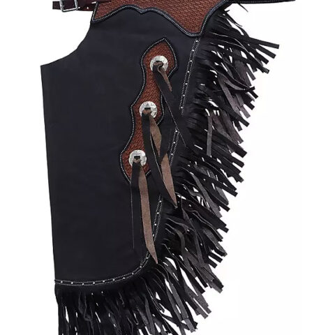 Western Leather Chinks Chaps with Tooled Yoke for Men Women Kids