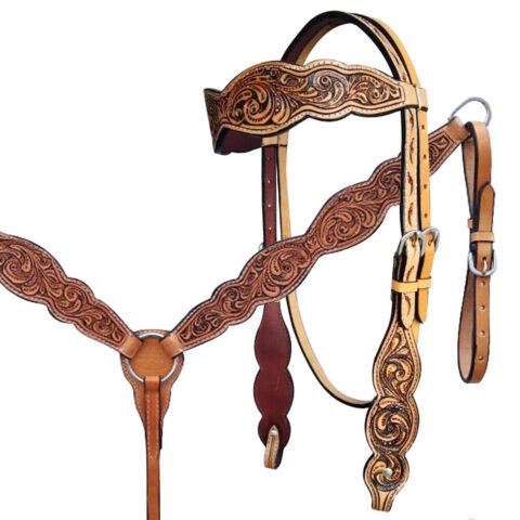 Western Saddle Horse Headstall Breast Collar Reins Tack Set