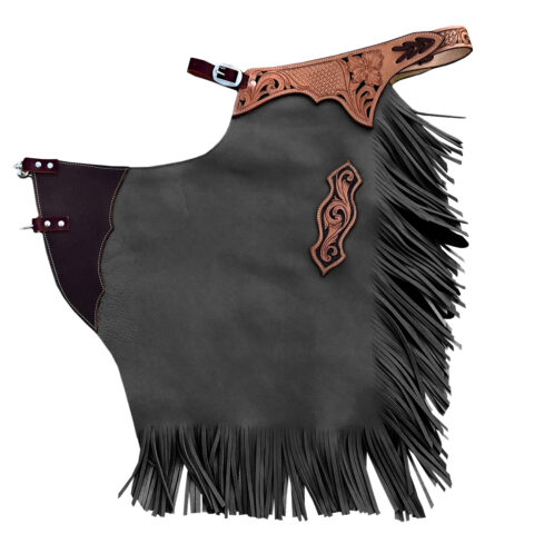 Western Leather Chinks Chaps with Tooled Yoke for Men Women Kids