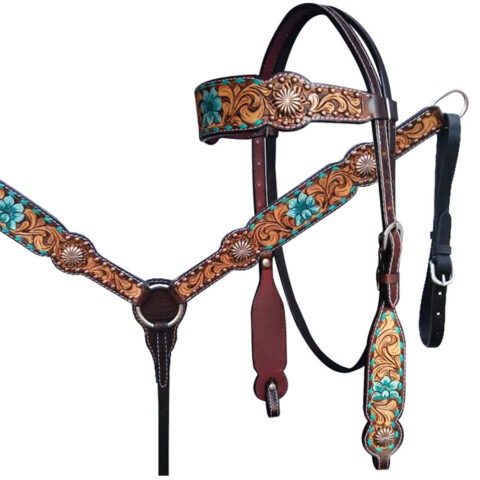 Western Saddle Horse Headstall Breast Collar Reins Tack Set