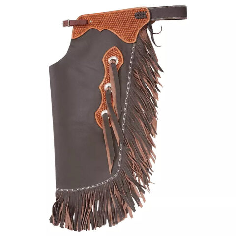 Western Leather Chinks Chaps with Tooled Yoke for Men Women Kids