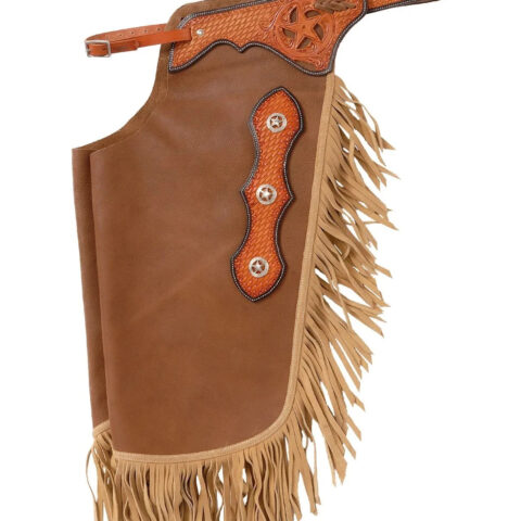 Western Leather Chinks Chaps with Tooled Yoke for Men Women Kids