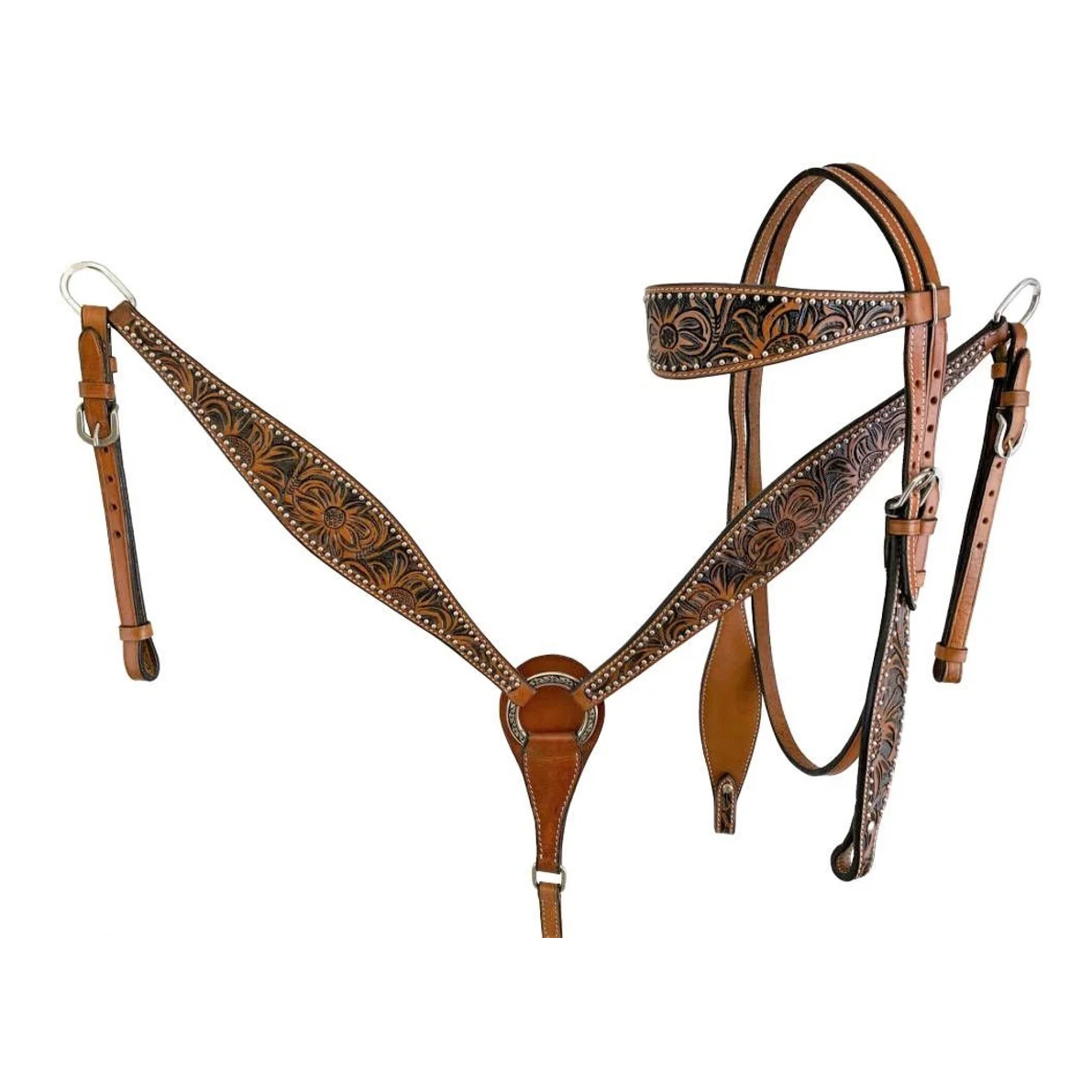 Western Saddle Horse Headstall Breast Collar Reins Tack Set