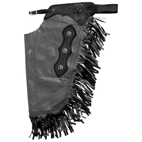 Western Leather Chinks Chaps with Tooled Yoke for Men Women Kids