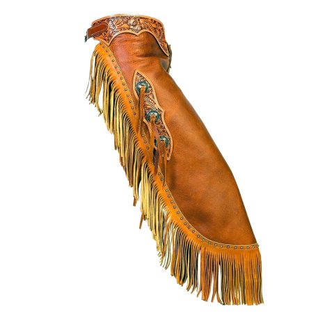 Western Leather Chinks Chaps with Tooled Yoke for Men Women Kids