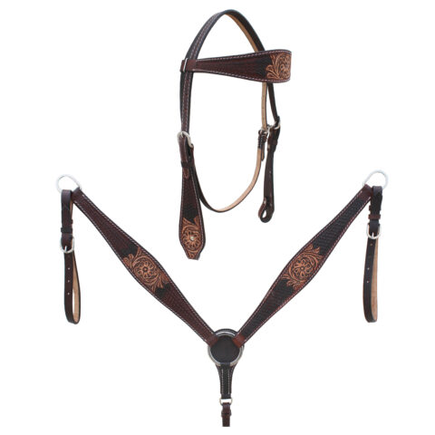 Western Saddle Horse Headstall Breast Collar Reins Tack Set