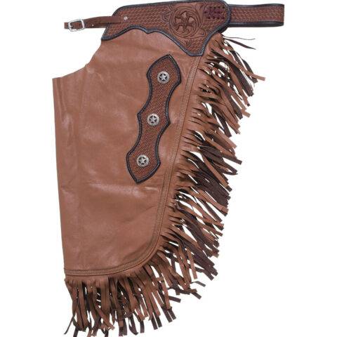 Western Leather Chinks Chaps with Tooled Yoke for Men Women Kids