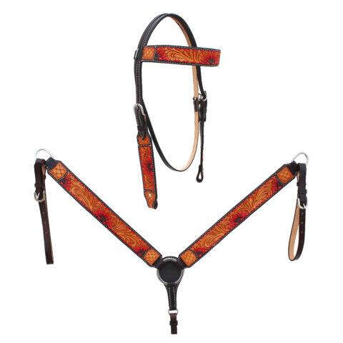 Western Saddle Horse Headstall Breast Collar Reins Tack Set