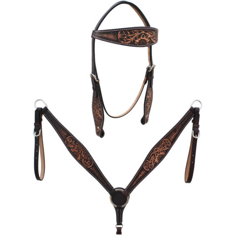 Western Saddle Horse Headstall Breast Collar Reins Tack Set