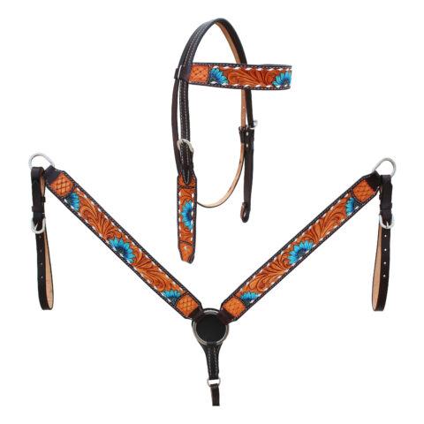 Western Saddle Horse Headstall Breast Collar Reins Tack Set