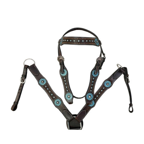 Western Saddle Horse Headstall Breast Collar Reins Tack Set