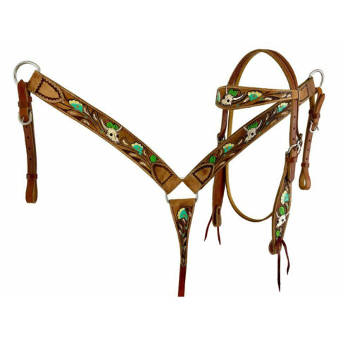 Western Saddle Horse Headstall Breast Collar Reins Tack Set