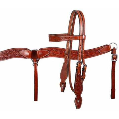 Western Saddle Horse Headstall Breast Collar Reins Tack Set