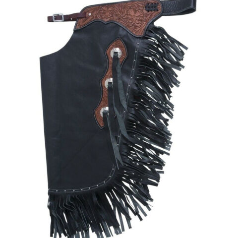 Western Leather Chinks Chaps with Tooled Yoke for Men Women Kids