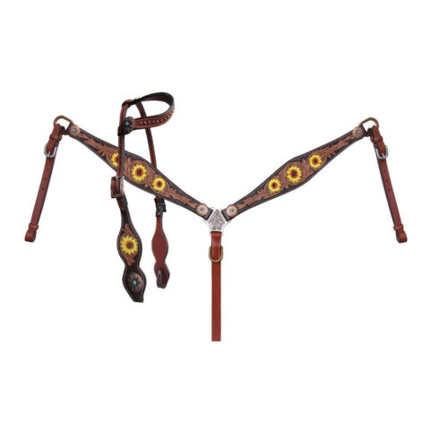 Western Saddle Horse Headstall Breast Collar Reins Tack Set