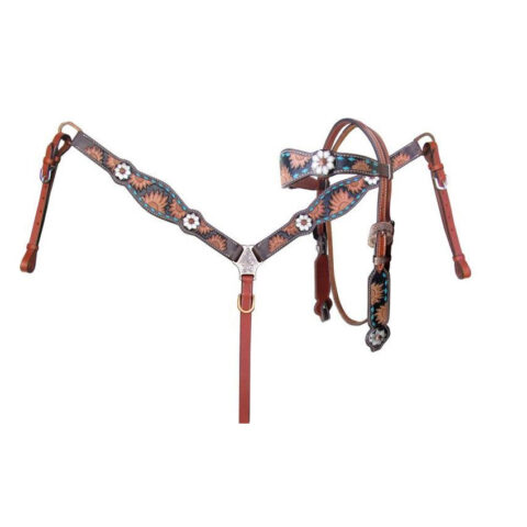 Western Saddle Horse Headstall Breast Collar Reins Tack Set