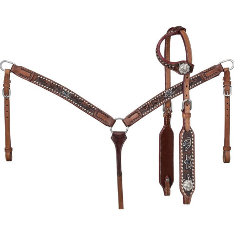 Western Saddle Horse Headstall Breast Collar Reins Tack Set