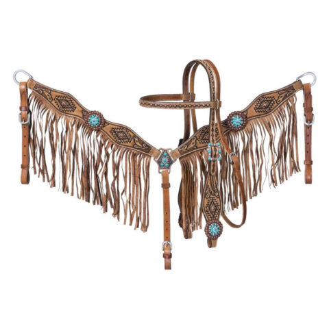 Western Saddle Horse Headstall Breast Collar Reins Tack Set