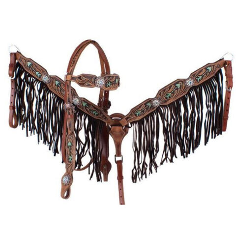 Western Saddle Horse Headstall Breast Collar Reins Tack Set