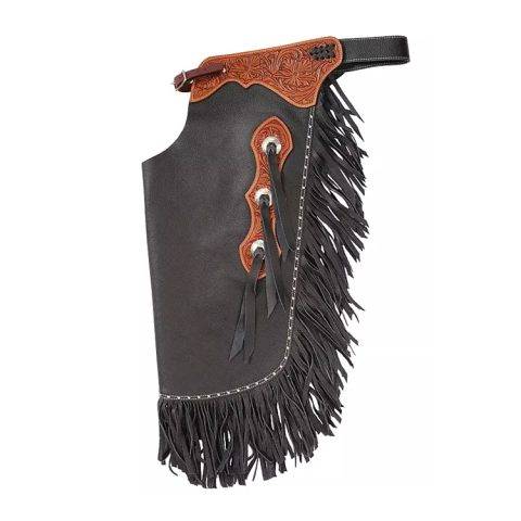 Western Leather Chinks Chaps with Tooled Yoke for Men Women Kids