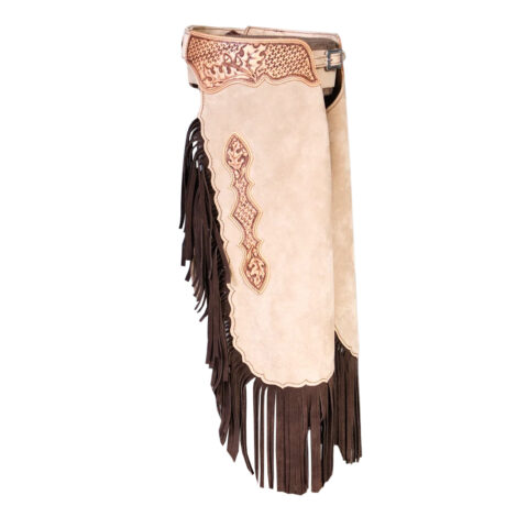 Western Leather Chinks Chaps with Tooled Yoke for Men Women Kids