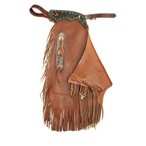 Western Leather Chinks Chaps with Tooled Yoke for Men Women Kids