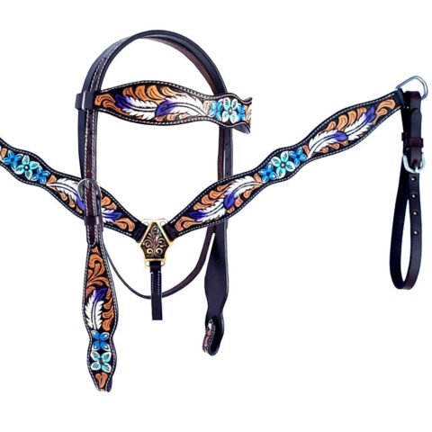 Western Saddle Horse Headstall Breast Collar Reins Tack Set