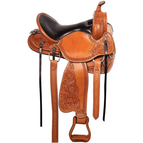 Beautiful Western Pleasure Trail Hand Tooled Leather Horse Saddle with Tack Set