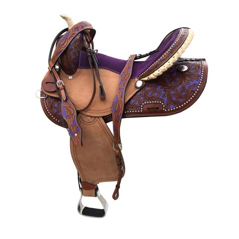 Western Horse Barrel Saddle Leather Tack Set Matching Headstall Breast Collar Reins