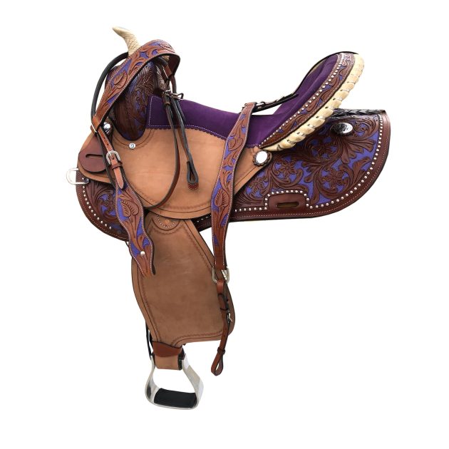 Daarkgreen Western Barrel Racing Saddle & Tack Set - Floral Carved Leather With Crystal Accents