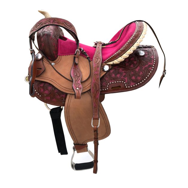 Western Horse Barrel Saddle Leather Tack Set Matching Headstall Breast Collar Reins