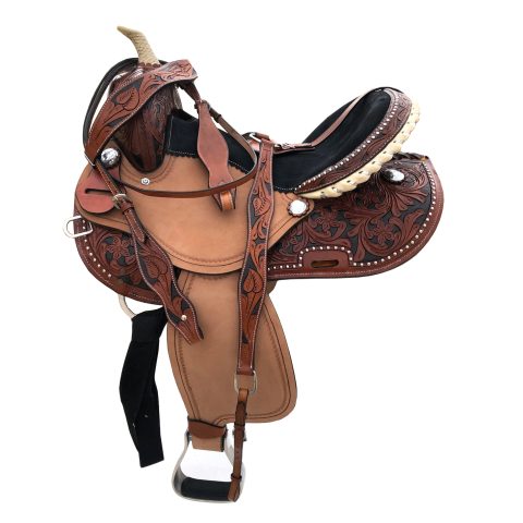 Western Horse Barrel Saddle Leather Tack Set Matching Headstall Breast Collar Reins