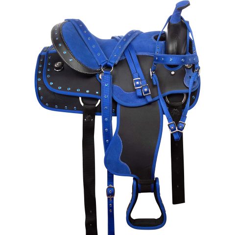 Western Horse Pleasure Trail Barrel Racer Show Saddle Synthetic Blue