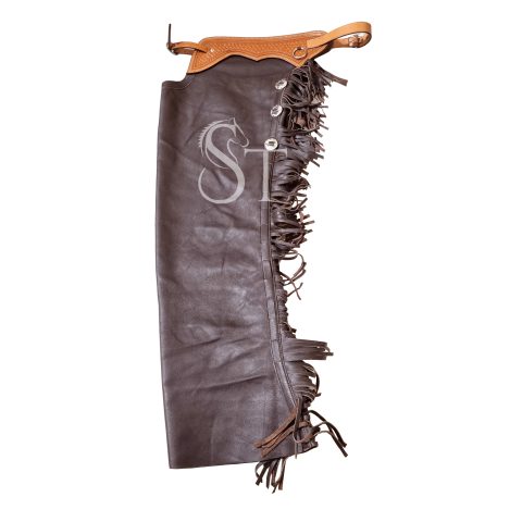 Western Fashion Full Chaps Cowhide Leather Tooled Yoke Brown