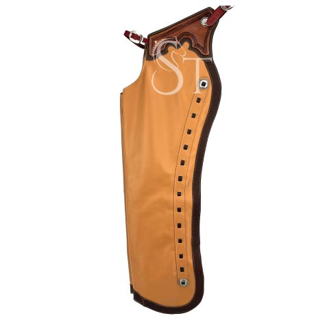 Western Fashion Full Chaps Cowhide Leather Tooled Yoke Tan