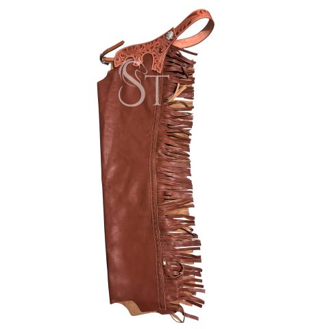Western Fashion Full Chaps Cowhide Leather Tooled Yoke Brown