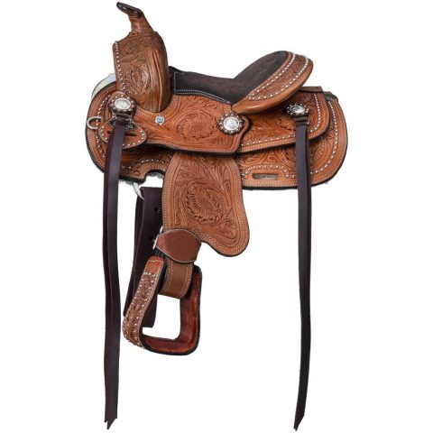 8" Kids Western Miniature Horse Trail Mini Saddle Floral Tooled Tack Set