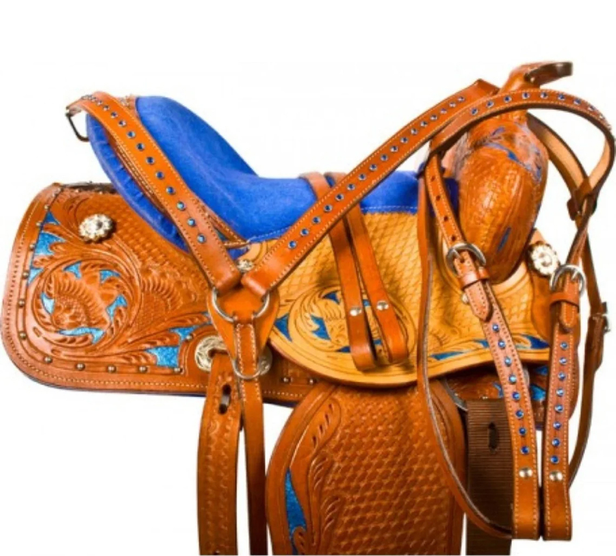 Sazaar Tack Handmade Western Barrel Horse Saddle Leather Tack Set