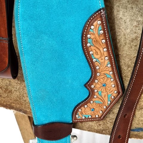 Sazaar Tack Turquoise Western Barrel Horse Saddle Leather Tack Set
