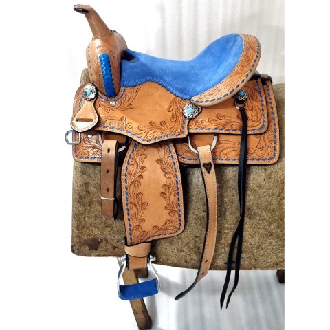 Sazaar Tack Blue Western Barrel Horse Saddle Leather Tack Set