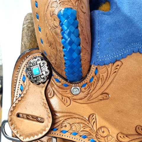 Sazaar Tack Blue Western Barrel Horse Saddle Leather Tack Set