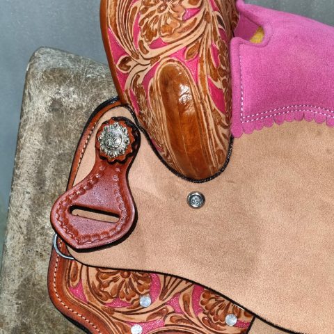 Sazaar Tack Pink Western Barrel Horse Saddle Leather Tack Set