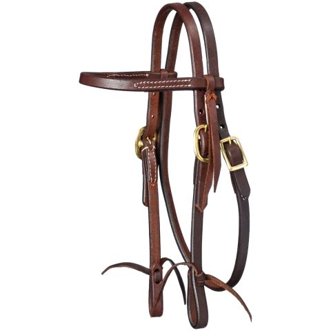 Harness Leather Browband style Solid brass fittings Tie bit ends Browband style headstall is constructed with solid brass fittings for excellent durability and tie bit ends. Perfect working tack for daily use.