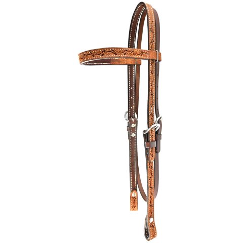 This 3/4" roughout floral tooled headstall. Complete with chicago screw bit ends, stainless hardware and hot oiled this headstall is sure to be a favorite around the barn.