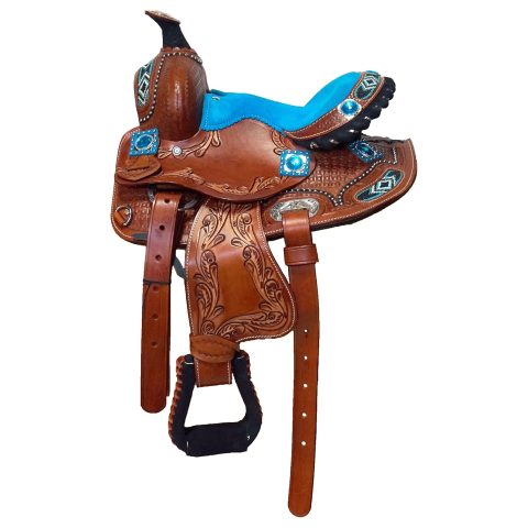 8" Kids Western Miniature Horse Trail Mini Leather Saddle Floral Tooled Tack Set