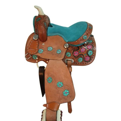 8" Kids Western Miniature Horse Trail Mini Leather Saddle Floral Tooled Tack Set